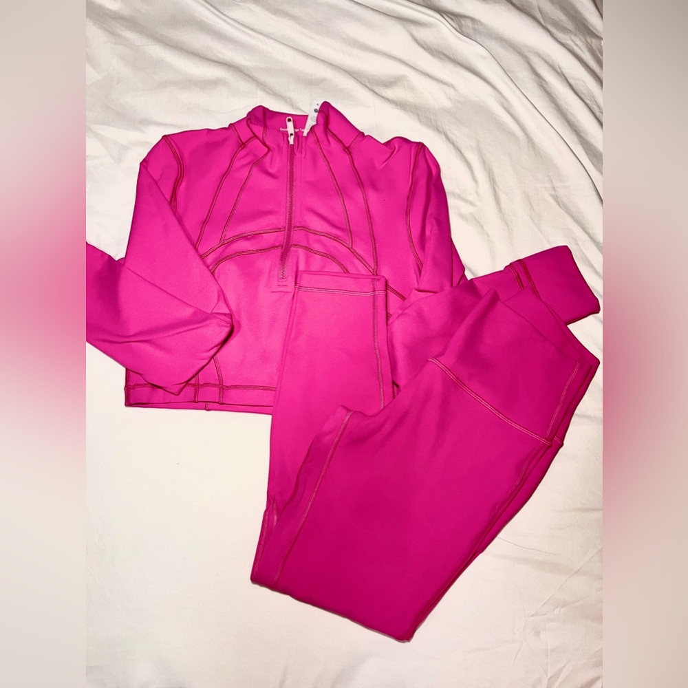 lululemon set (define jacket cropped & align 25” pants, size 8, sonic pink)